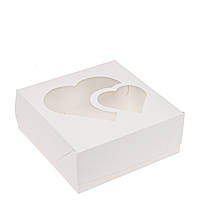Коробка для десертів з вікном 150х150х60, "Два серця" біла