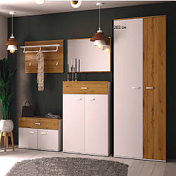 Гарнітур для передпокою у скандинавському стилі Сокме Барселона 240 см білий зі вставками дуб артисан