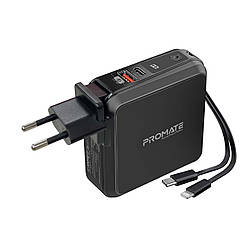 УМБ Promate PowerPack-PD20+ 15000 мАг, 22.5 Вт PD USB-А порт, 22.5 Вт PD USB-С кабель, 20 Вт Lightning Black