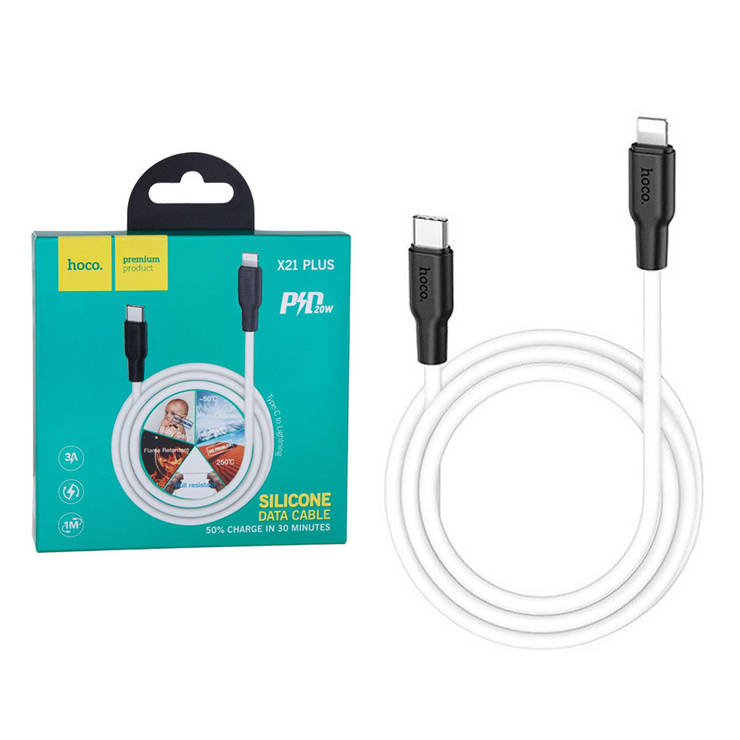 USB кабель Hoco X21 Plus Type-C to Lightning PD20W 3A 1м (Белый), фото 2