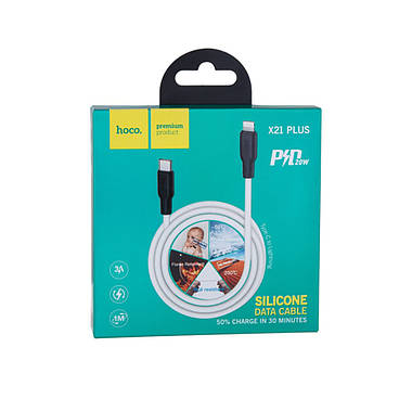 USB кабель Hoco X21 Plus Type-C to Lightning PD20W 3A 1м (Белый), фото 3