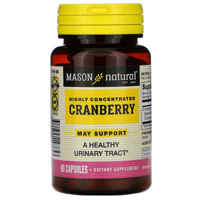 Травы Mason Natural Клюква высококонцентрированная, Cranberry, 60 капсул (MAV-14765)