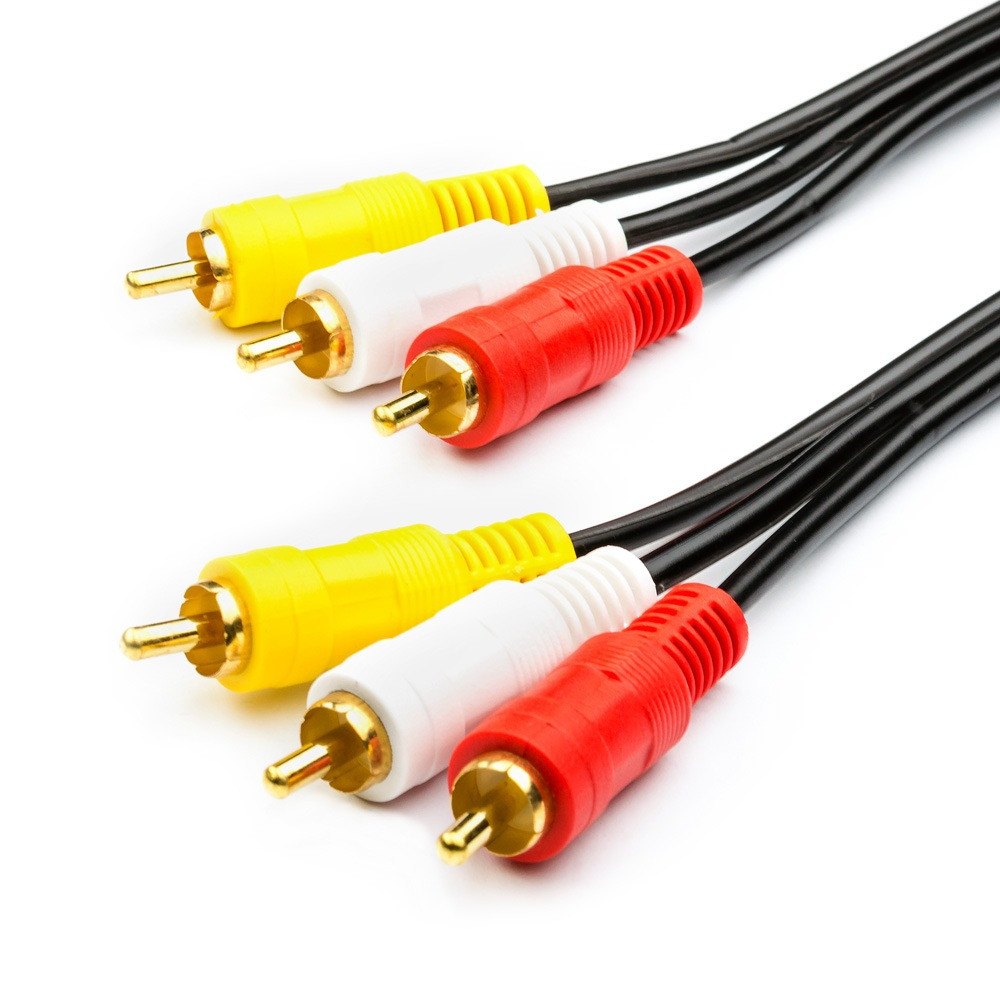 Кабель Audio-Video 3хRCA (папа) => 3хRCA (папа), GOLD connector, CU, круглый, Black, 5,0 м, (Пакет) Q200