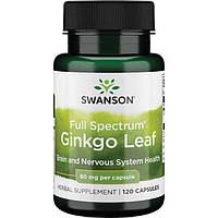 Гингкo Билоба, Swanson, Ginkgo Leaf, 60 мг, 120 капсул