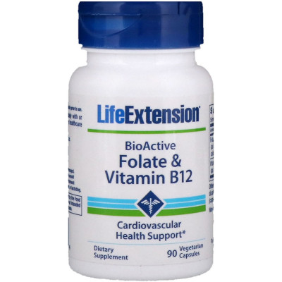 Витамин Life Extension Фолат и B12, BioActive Folate & Vitamin B12, 90 Вегетарианс (LEX-18429)
