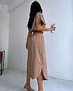 Вільна сукня під пояс котторс коротким рукавом довжиною міді з вирізом на спідниці (р. S-L) 84py4024, фото 2