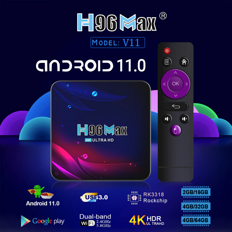 Смарт ТВ приставка, Smart TV Box Android H96 4/64 Gb MAX V11, медіаплеєр IPTV