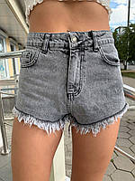 Женские серые джинсовые шорты короткие с бахромой (р. 28-31) 68qv102 29