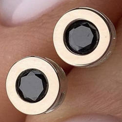 Срібні сережки-пусети з золотими накладками з фіанітами (0,7 мм) РН-333