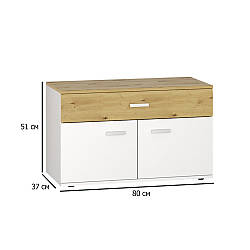 Тумба для взуття у передпокій Сокме Барселона 2Д1Ш 80х51х37 см білий зі вставками дуб артисан