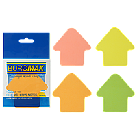 Блок фигурной цветной бумаги для записей Buromax, с клейким слоем, 50 л, ассорти цветов СТРЕЛКА