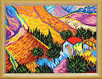 Набір для вишивки хрестиком «Пейзаж з будинком» В ван Гог. Страмін Zweigart Madeira нитками муліне 24х32 см