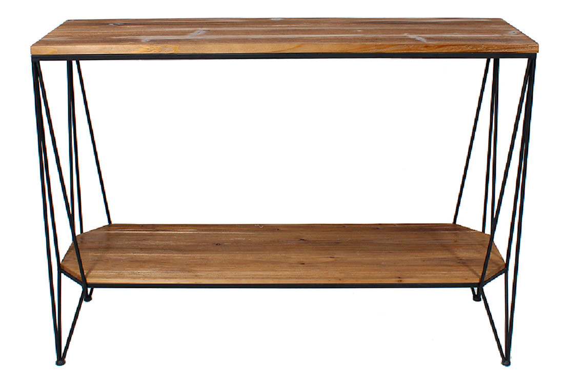 Консоль металевої Лофт зі стільницею з дерева (сосна), 107см, колір - чорний, фото 1