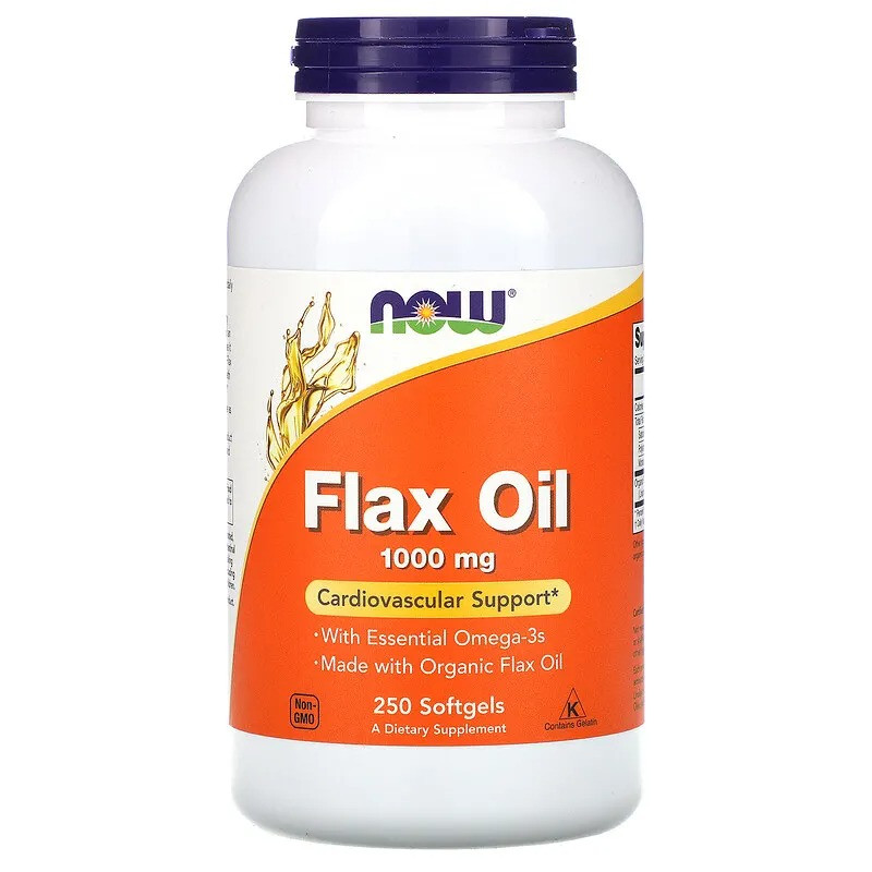 Лляна олива NOW Foods "Flax Oil" 1000 мг, здоров'я серцево-судинної системи (250 гелевих капсул)