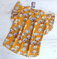 Р. 128,134,140,146,152 дитяча блузка жовта на літо з ромашками