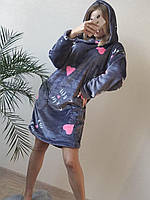 Свободная женская домашняя туника из приятного плюша "Wendy". Плюшевая женская пижама-туника для дома