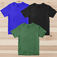 Комплект (набор) футболок базовых мужских однотонных: хаки, черная, синяя. Под печать. .