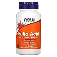 Фолиевая кислота(Витамин В9) Folic acid with B12 Now Foods 800mcg 250таблеток