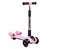 Скутер GLANBER BT с дымом Pink, самокат детский Скутер трехколесный с музыкой подсветкой и bluetooth