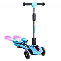 Самокат детский GLANBER BT синий с дымом, Скутер трехколесный с музыкой дымом подсветкой и bluetooth