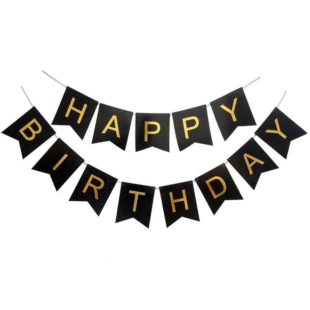 Паперова гірлянда Happy Birthday чорна, 2.5 м