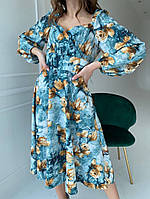 Легкое шелковое платье с длинным рукавом Ткань шёлковый Soft размеры S-M,L-XL