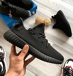 Чоловічі кросівки Adidas Yeezy Boost 350 весна-осінь-літо повсякденні легкі чорні. Фото наживо