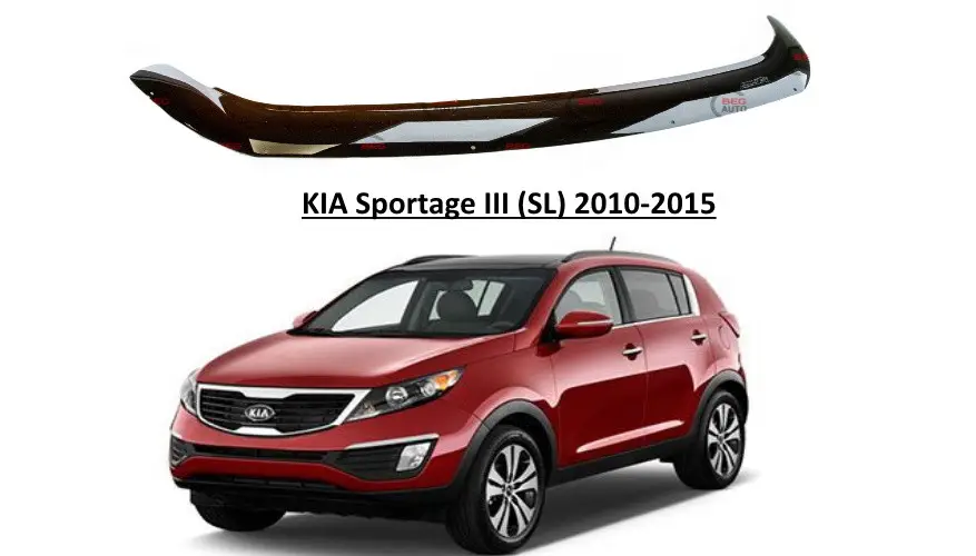 Дефлектор капота на KIA Sportage III (SL) 2010-2015 євро кріплення. Мухобійка на KIA Sportage 3
