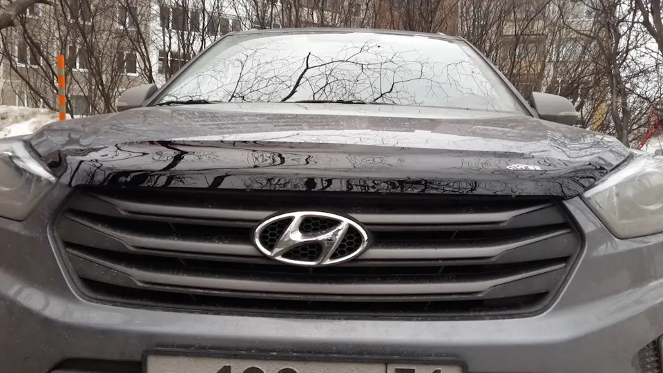Дефлектор капота на Hyundai Creta 2015-2022 євро кріплення. Мухобійка на Hyundai Creta