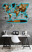 Карта мира многослойная деревянная с подсветкой на акриле