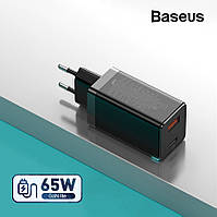 МЗП для швидкої зарядки Baseus 65W GaN Quick Charger Type-C + USB (чорний)