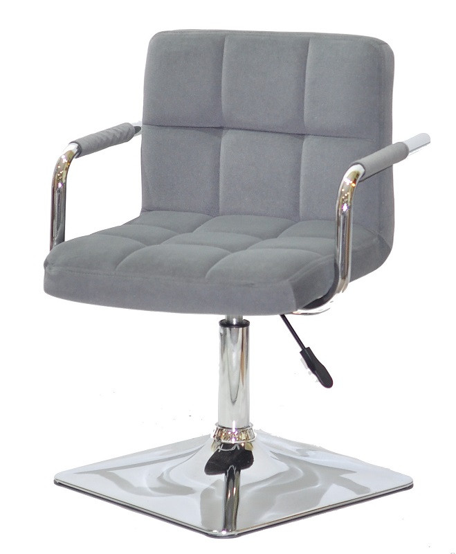 Крісло Arno-Arm 4-CH-Base сірий 1004 велюр, з підлокітниками на хромованій основі з регулюванням висоти, фото 1