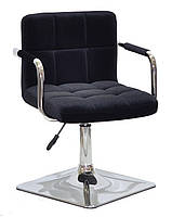 Крісло Arno-Arm 4-CH-Base чорний 1011 велюр, з підлокітниками на хромованій основі з регулюванням, фото 2