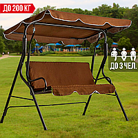 Садова Гойдалка з Навісом 3-х місна для Дачі Садова Качеля для 3 Осіб з Тентом Bonro Relax Коричнева