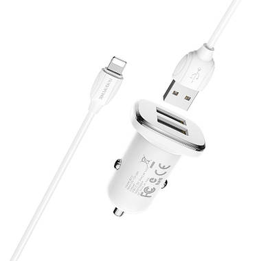 Автомобільний зарядний пристрій BOROFONE BZ12 2.4A 2USB lightning (білий), фото 3