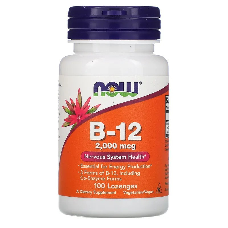 Вітамін В12 NOW Foods "B-12" підтримка нервової системи, 2000 мкг (100 льодяників), фото 1