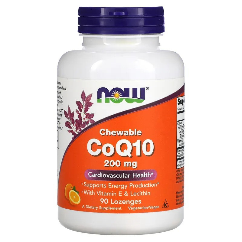 Коензим Q10 NOW Foods "Chewable CoQ10" з вітаміном Е та лецитином, 200 мг (90 льодяників)