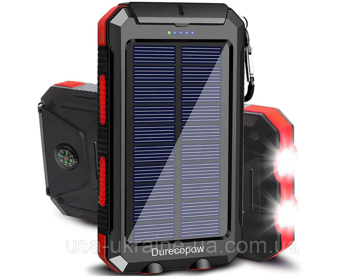 Павербанк на сонячних батареях з ліхтариком  20000mAh power bank, фото 1