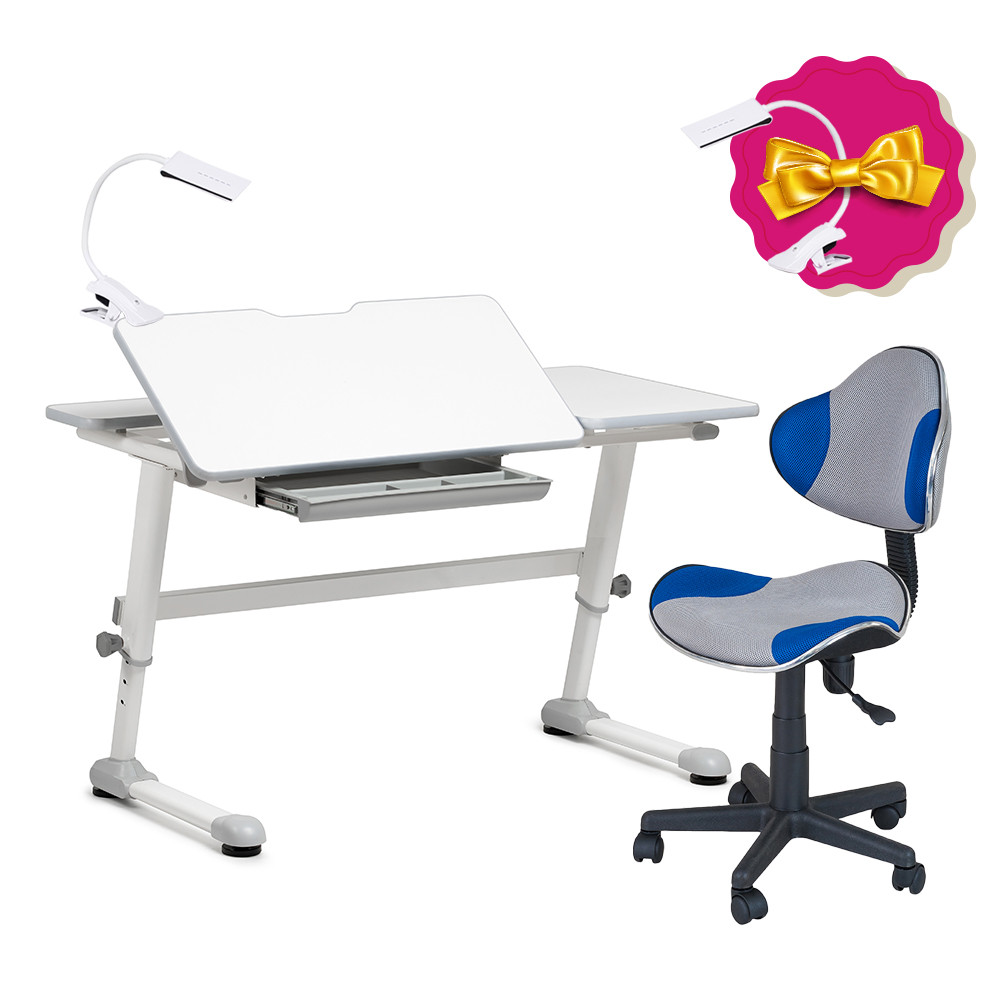 Комплект парта-трансформер FunDesk Trovare Grey + стілець для школяра FunDesk LST3 Blue-Grey