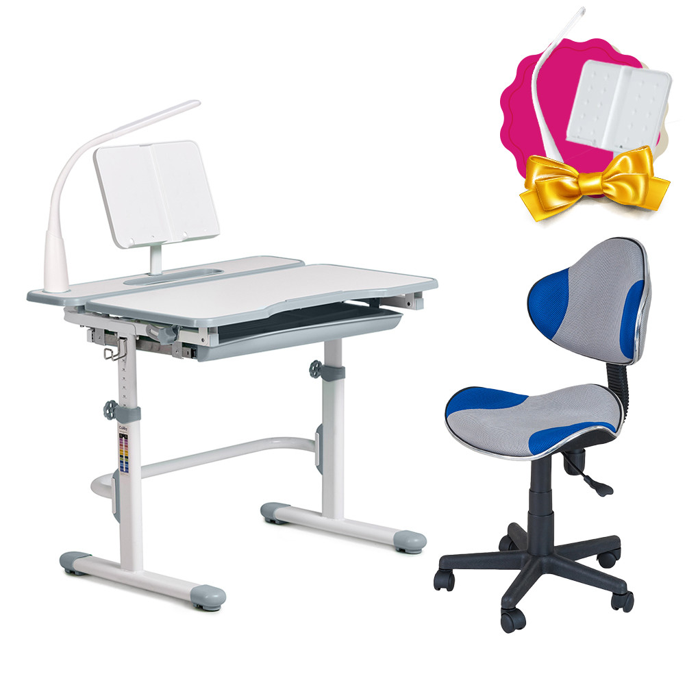 Комплект зростаюча парта Cubby Fressia Grey + дитячий стілець для школяра FunDesk LST3 Blue-Grey