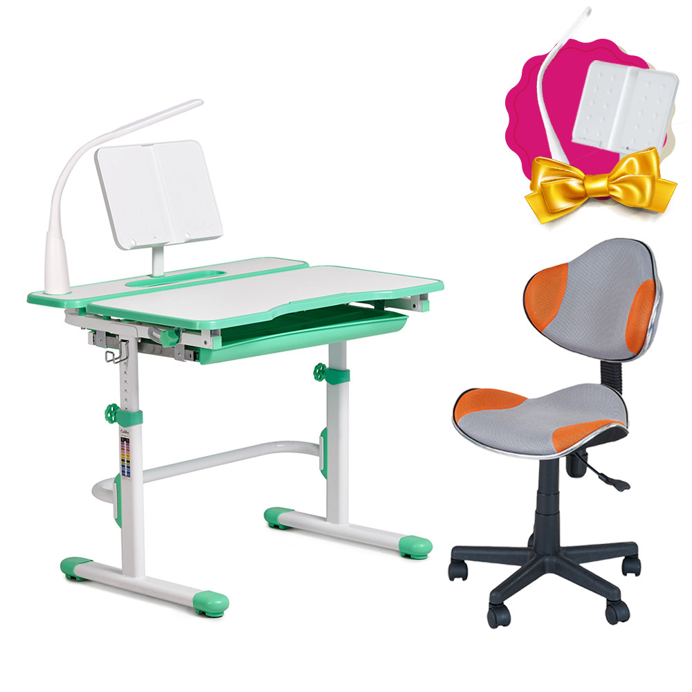 Комплект для школяра зростаюча парта Cubby Fressia Green + стілець дитячий FunDesk LST3 Orange-Grey