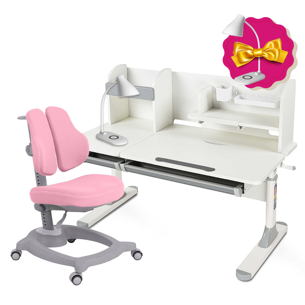 Комплект парта для школярів Cubby Iris Grey + ергономічне крісло FunDesk Diverso Pink