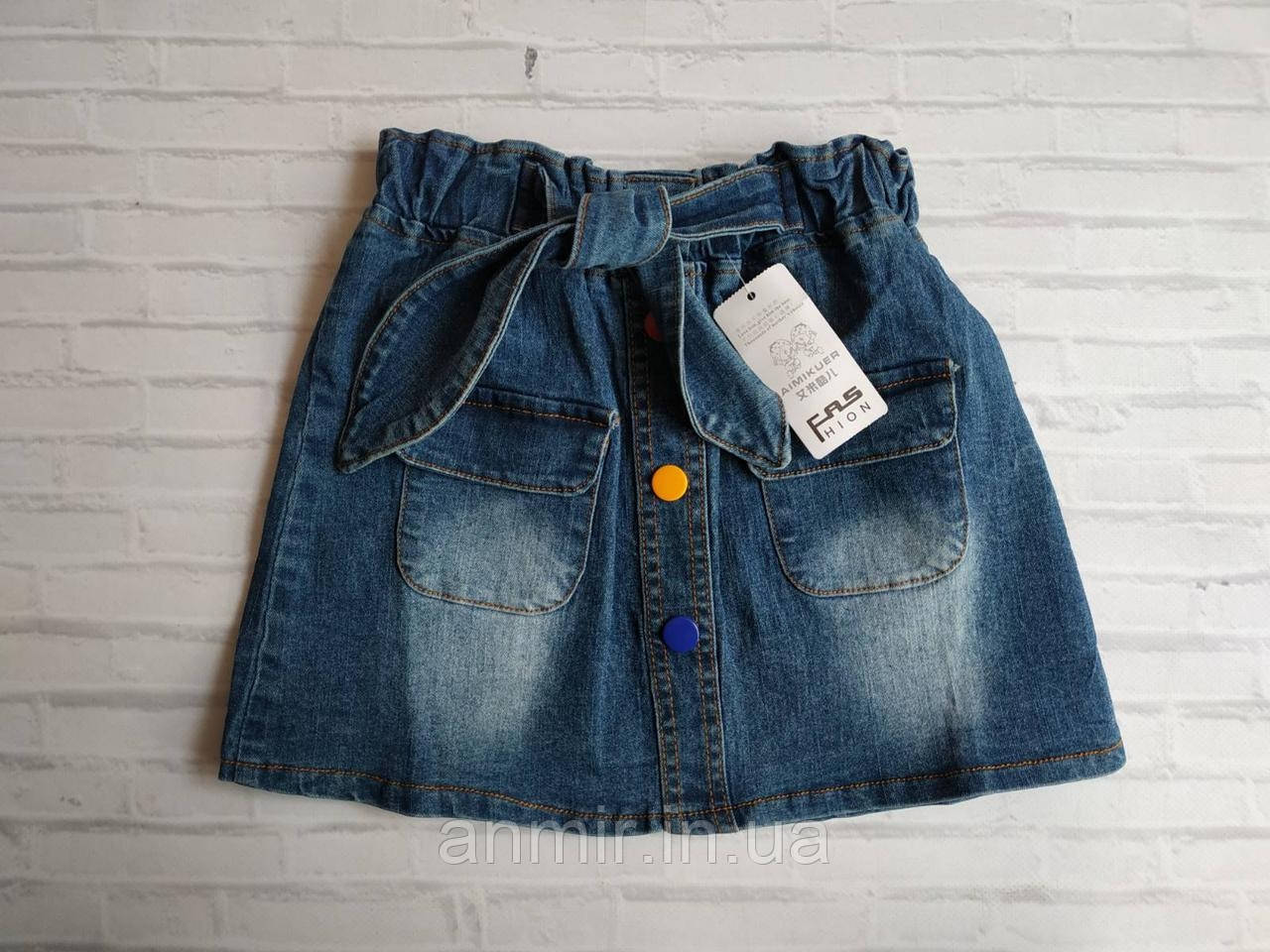 Спідниця джинсова дитяча для дівчинки з поясом 4-8 років, синього кольору