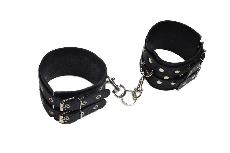 Шкіряні наручники для секс ігор Leather Double Fix Leg Cuffs Black
