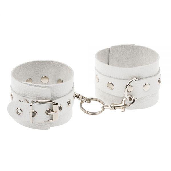 Шкіряні наручники для секс ігор Leather Double Fix Hand Cuffs, White