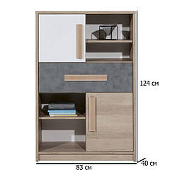 Комод для книг в дитячу кімнату Сокме Айго 2Д1Ш 83х124х40 см бук пісочний з фасадами білий і пельтро