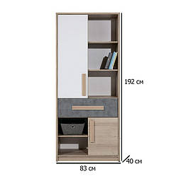 Книжкова шафа у дитячу Сокме Айго 2Д1Ш 83х192х40 см бук пісочний з фасадами білий та пельтро
