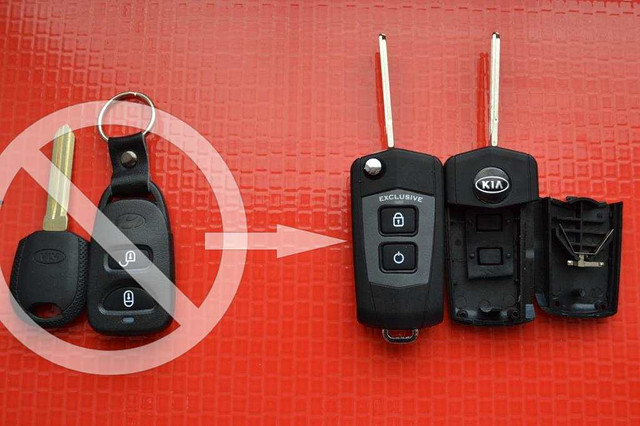 Ключ Kia викидний для переділки 2 кнопоки З місцем під батарейку, лезо KIA14R вигляд Exclusive