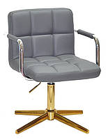 Крісло Arno-Arm GD-Modern Base сірий 1001 шкірозамінники на золотій хрестовині з регулюванням висоти, фото 2
