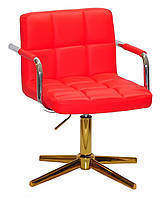 Крісло Arno-Arm GD-Modern Base червоний 1007 шкірозамінників, з підлокітниками на золотій хрестовині з регулюванням, фото 2